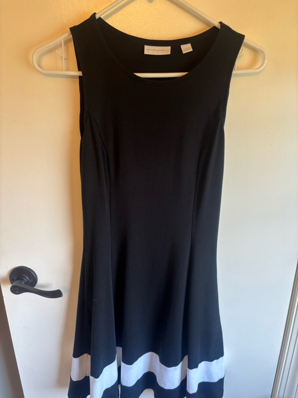 New York & Company Black Midi Dress with White Stripes- size Small